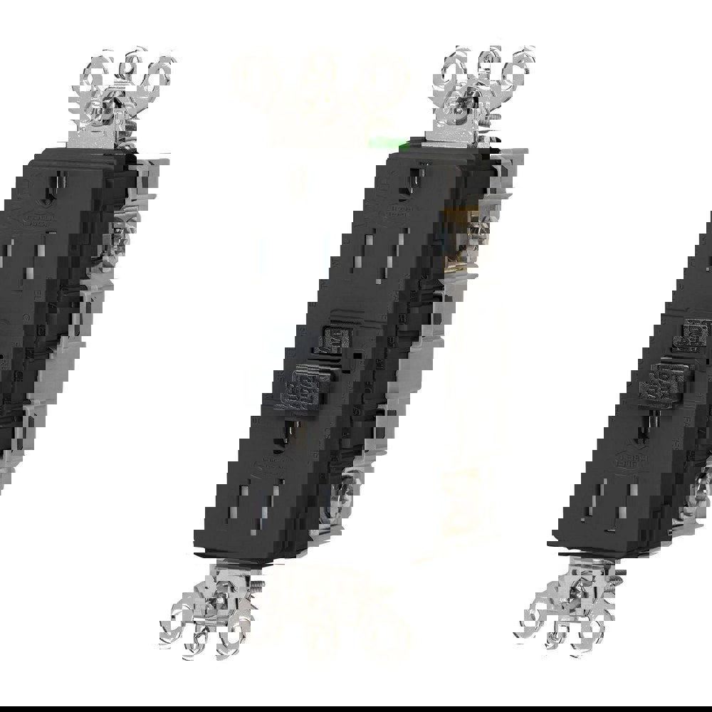 GFCI Receptacles; Grade: Industrial ; Receptacle Type: Duplex ; NEMA Configuration: 5-15R ; Amperage: 15 ; Reset Type: Manual ; Wiring Method: Back; Side